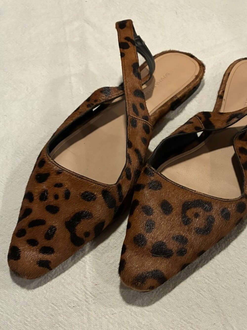 Banana Republic Leopard Calf Hair Slingback Flats Square Toe Animal Print Shoes